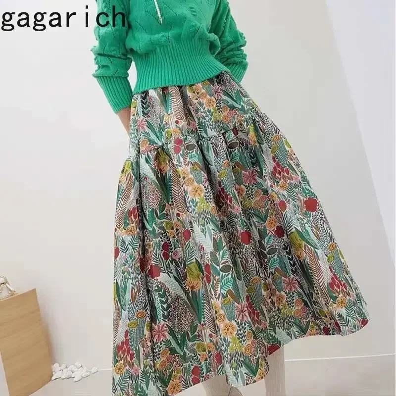 

Gagarich Skirts Women Spring Autumn Korean Chic Elegant New High-Waist Stitching Gorgeous Embroidery Midi A-Line Skirts