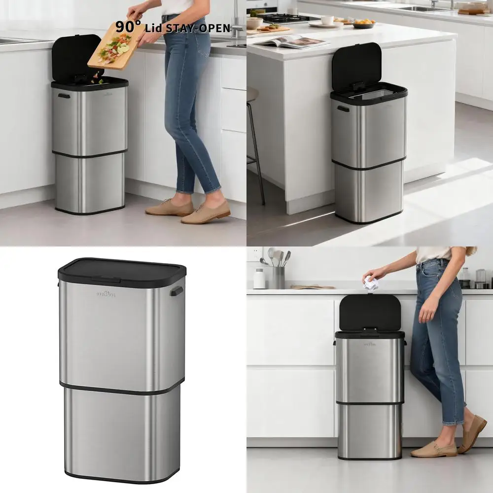 

Мусорное ведро из матовой нержавеющей стали на 60 литров (16 галлонов) с крышкой, с защитой от отпечатков пальцев, легко моется, для кухни и домашнего офиса