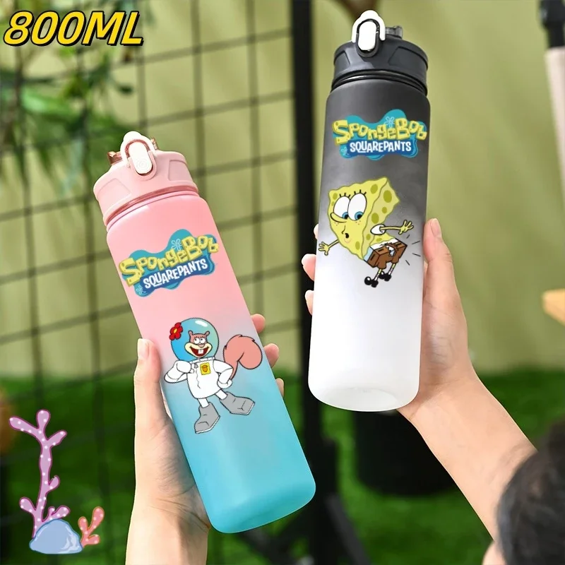 

800ML SpongeBob SquarePants Large Capacity Sports Water Bottle Plastic Cup Patrick Star Portable Cup Gym Fitness Jugs Gift