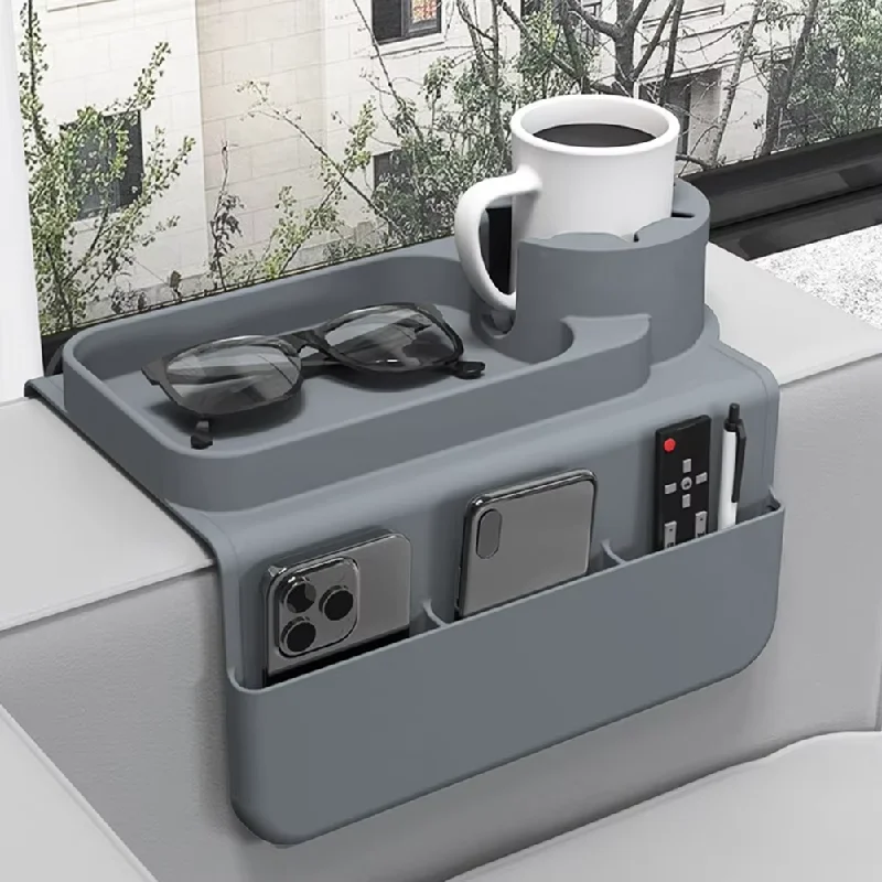 

Подлокотник для дивана, подстаканник, противоскользящий силиконовый поднос для рук, поднос для дивана с боковым карманом, подлокотник с защитой от пролива, держатель для напитков, закусок