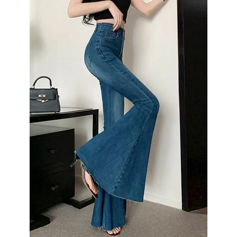 Jeans Ajustados Vintage para Mujer, Pantalones de Mezclilla, Pantalones Ajustados a la Moda, Jeans Elásticos con Corte de Campana, Pantalones Casuales con Corte de Campana