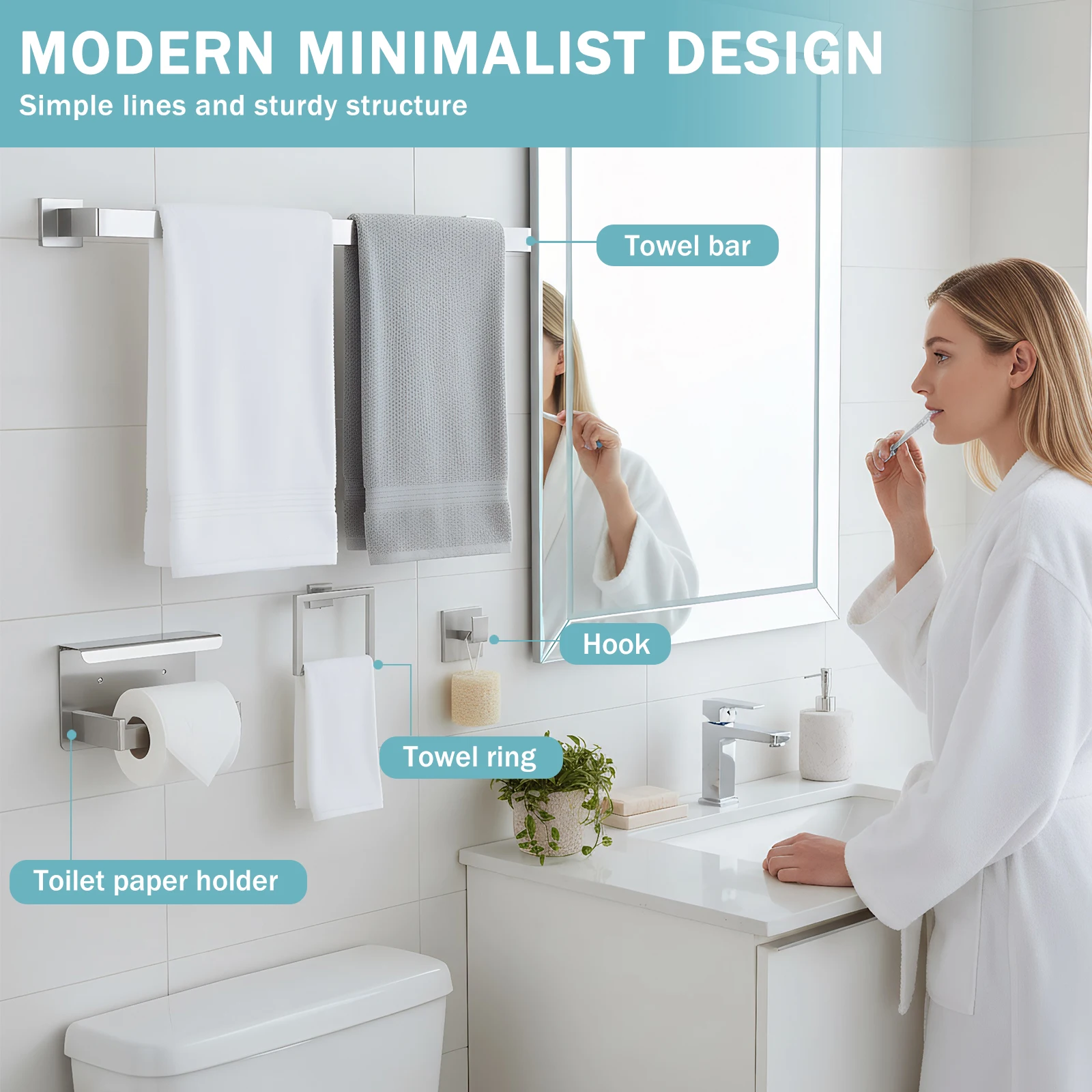 

20Pcs Stainless Steel Bathroom Accessories Set Bathroom Accessories Towel Bar Set Towel Rack/Ring/Hook/Toilet Paper Holder