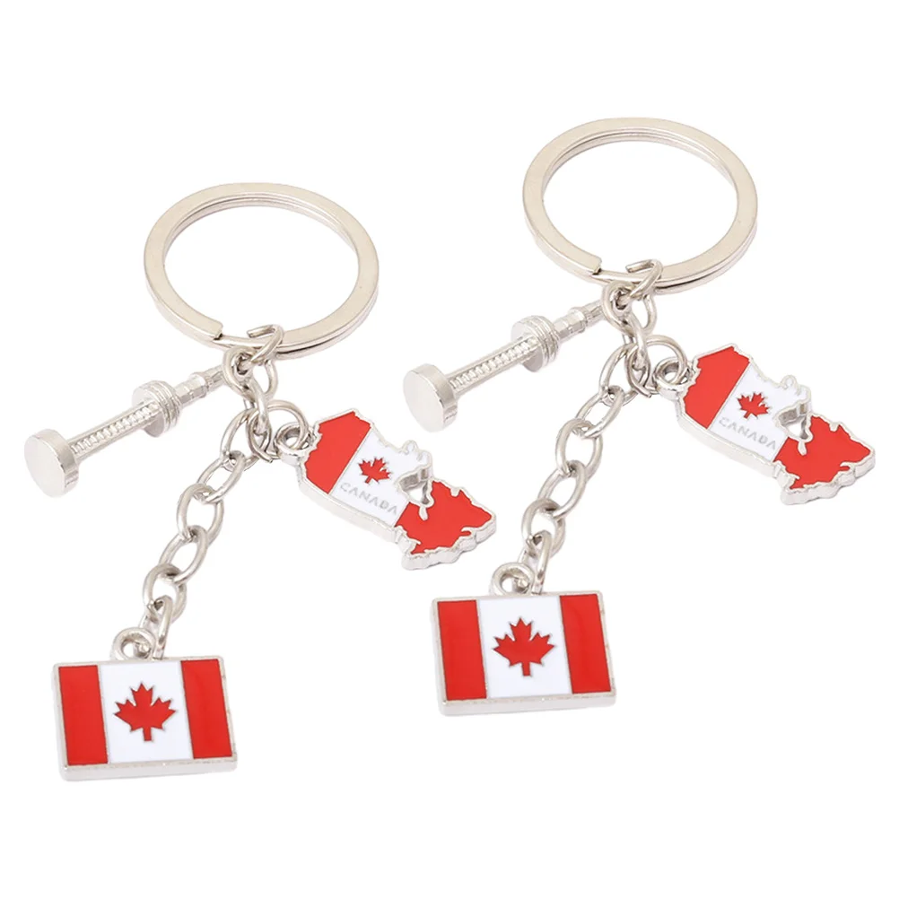 2pcs Flag Key Rings Canadian Flag Keychain Souvenir Flag Key Chain Bag Pendant flag key fob canada flag keychain