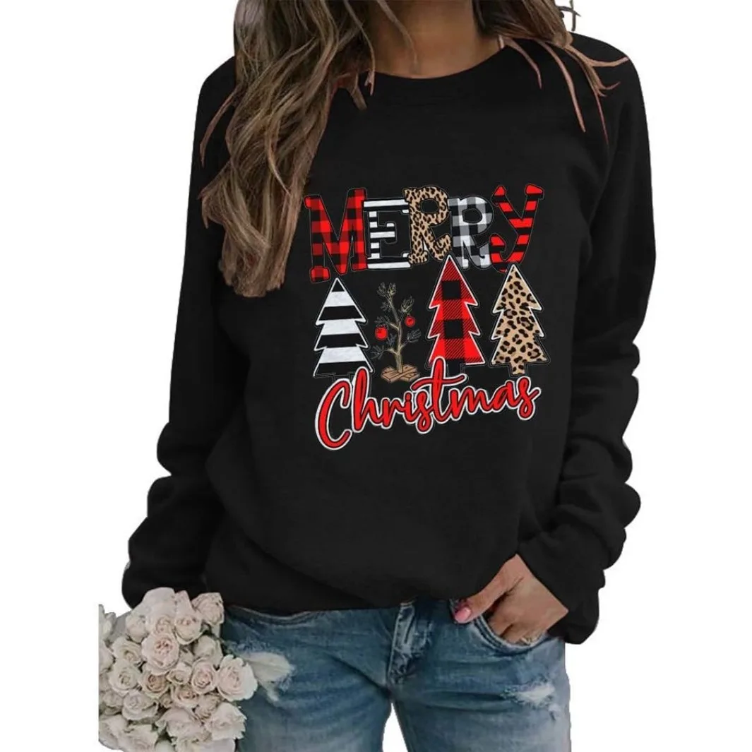 

Christmas TREE Sweatshirts Women Christmas Tree Leopard Plaid Graphic Hoodie Xmas Holiday Party Gift Pullover Personalized Hoody