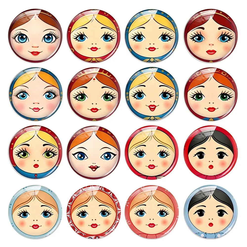 Round матрёшка Matryoshka Doll Face Headscarf Russian Female Photo Glass Cabochon Flatback Demo Cameo For Diy Jewelry Making