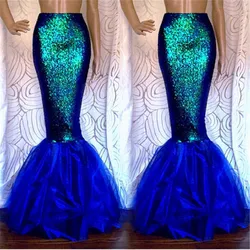 Fantaisie Mermaid etek kadın parti fantezi uzun Maxi etekler noel Cosplay kostüm falda de fiesta için