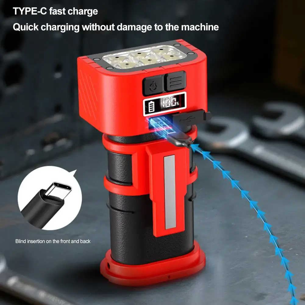 ضوء عمل LED COB قابل للتعديل مع قاعدة مغناطيسية، مصباح شحن محمول لورشة المرآب المنزلية، متعدد الوظائف #5