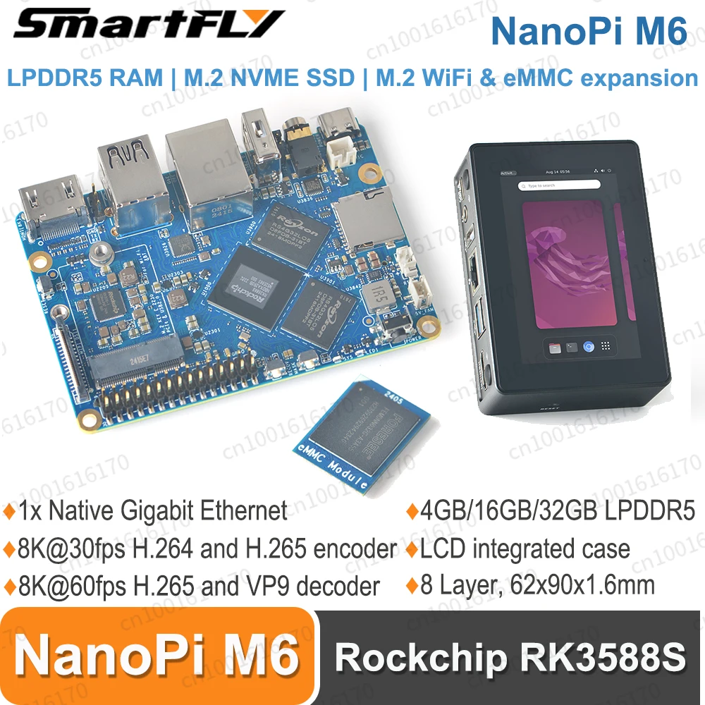 placas de desenvolvimento de potencia aberta nanopi m6 64bits ram lpddr5 nas de luz gigabit ethernet nativo decod 8k mini sbc rockchip rk3588s nanopi m6 01