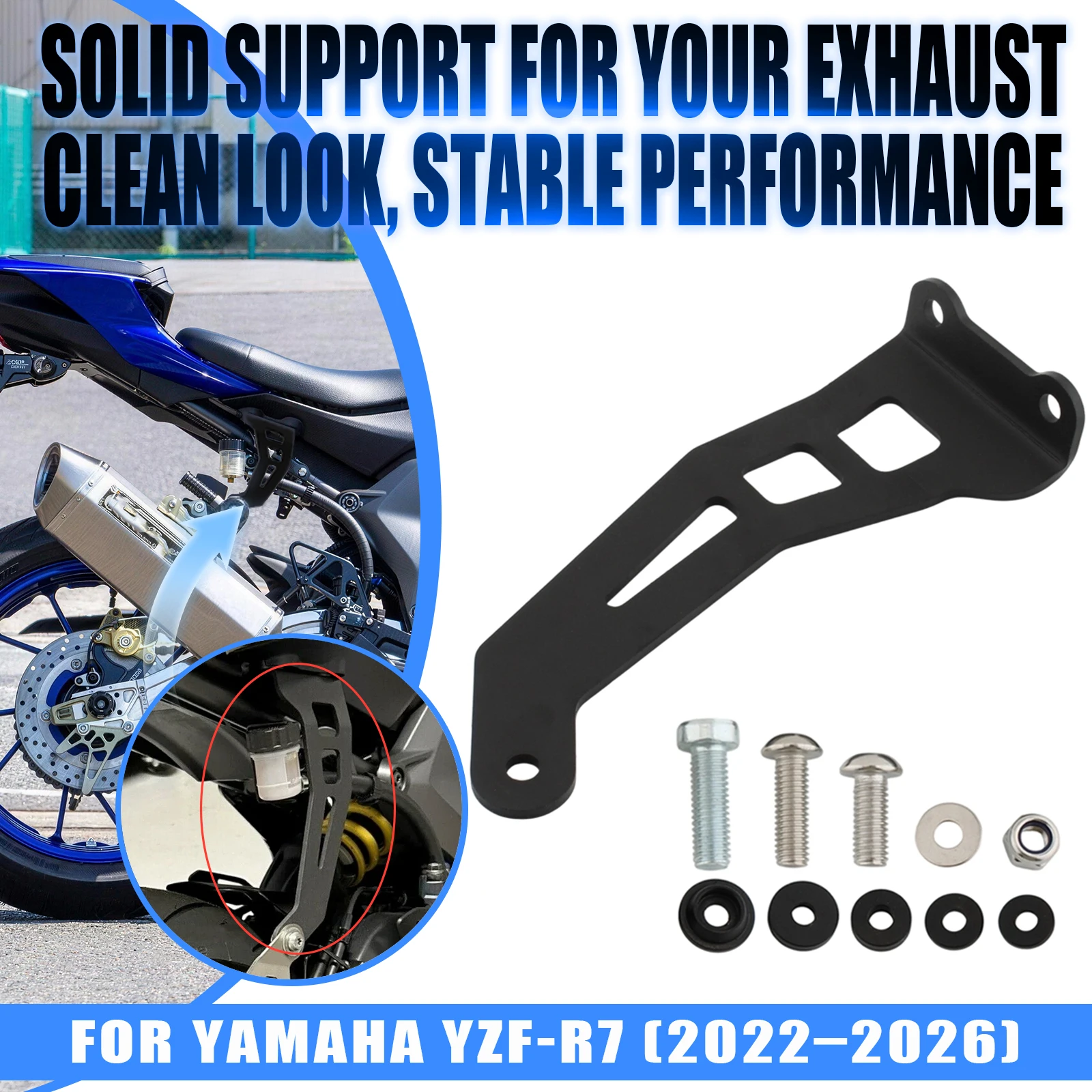 Motorcycle Aluminum Exhaust Hanger Bracket Muffler Holder Kit Replacement Accessories For Yamaha YZF-R7 YZFR7 YZF R7 2022-2026
