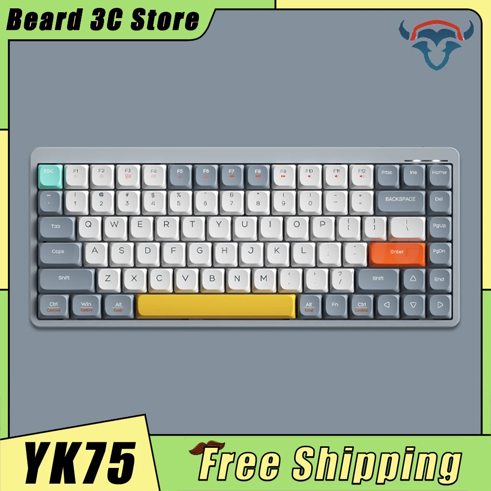 iBlancod YK75 Mechanical Keyboard Three Mode Monochrome Low Profile Wireless Gaming Keyboard Hot Swap PBT PC Office Custom Gift