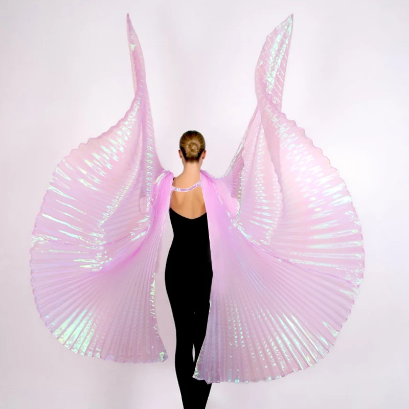 Belly Dance Costume with Golden Wings Split Back Women Hanging Neck Dance Prop Egypt ISIS Wings with Stick Customizable Colors