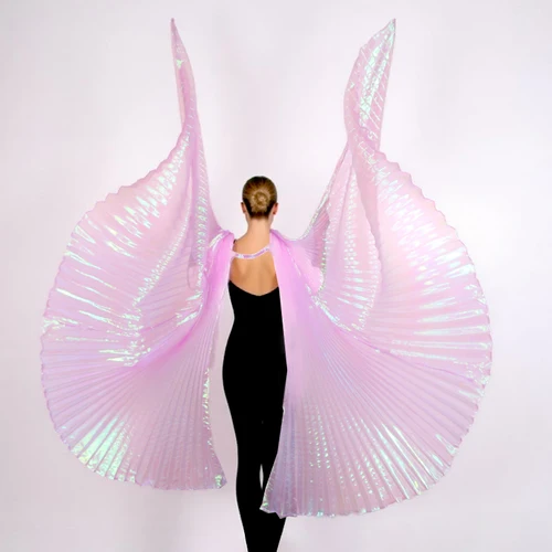 Imagen 2 del producto Traje de danza del vientre con alas doradas, espalda dividida, accesorio de baile para el cuello colgante para mujer, alas de Egipto ISIS con palo, colores personalizables