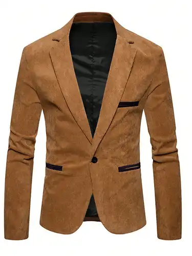 Imagen 2 del producto Blazer de pana para hombre, chaqueta de bloque de color con bolsillo, ropa de negocios de espesor moderado, diseño ajustado para primavera y otoño