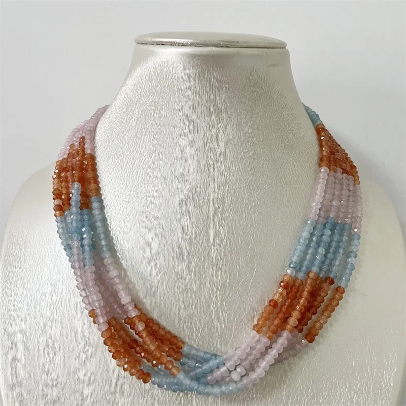 Роскошное трехцветное Нефритовое ожерелье, синее, розовое, оранжевое регулируемое многослойное ожерелье-чокер с гранями и бусинами на цепочке для фотографий