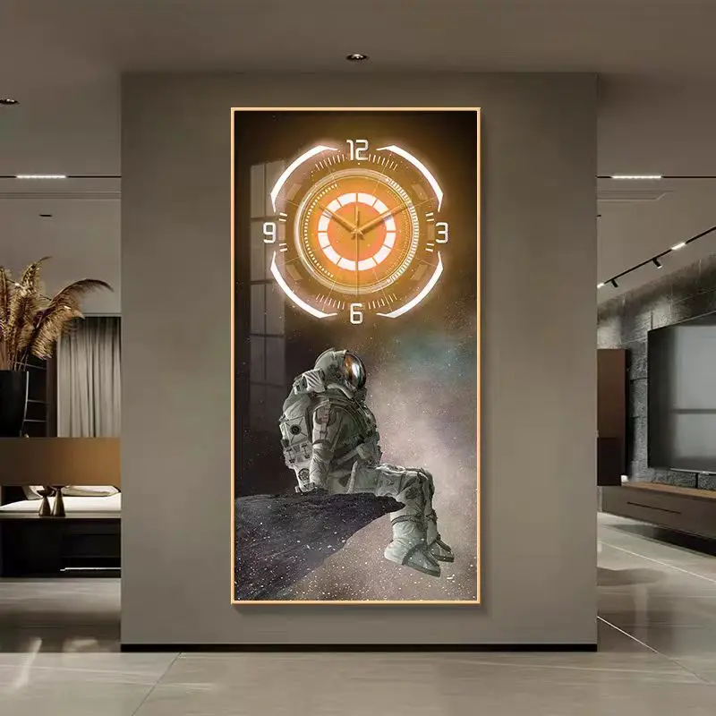 Modern Luxury Living Room LED Astronaut  Decoration Clock Mural Corridor Home Decoration Colorful  Clock  Mural  Light