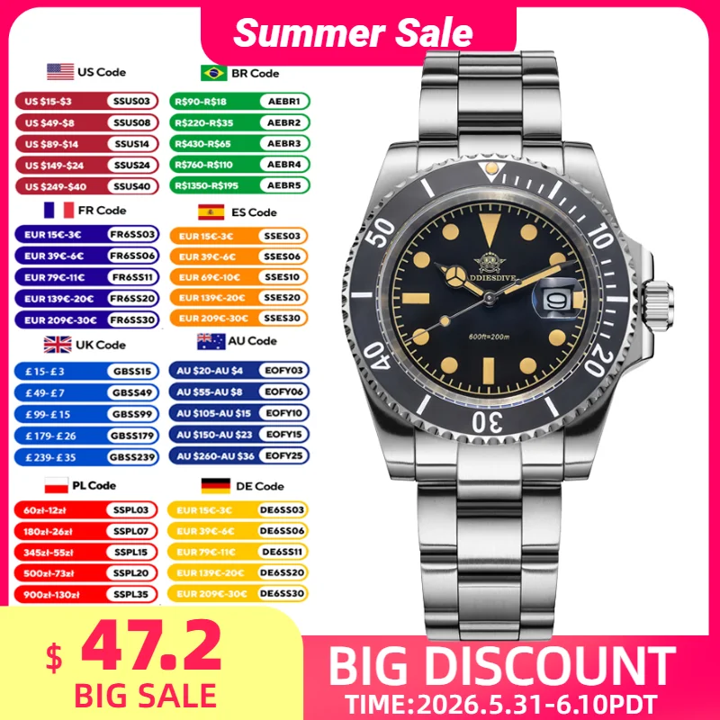 

ADDIESDIVE Men's Watch 41mm Quartz Diver Watches AD2054 Ceramic Bezel 200m Waterproof 316L Stainless Steel Luminous Wristwatch