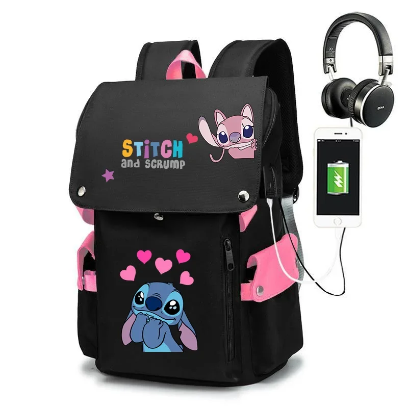 Disney Stitch Cartoon Schoolbag, mochila estudantil de grande capacidade, estudante do ensino médio, estilo coreano, estrela