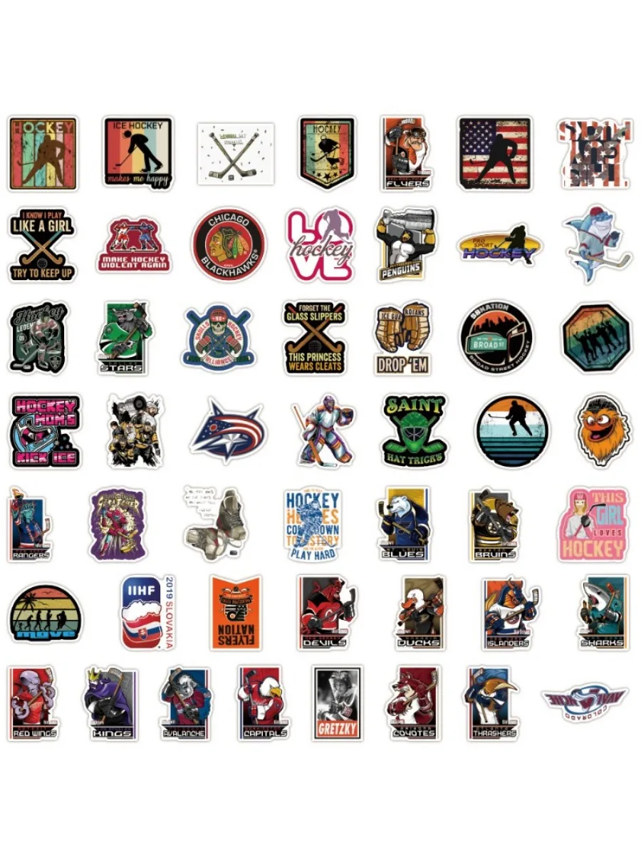 50 No Repeat Hockey Sports Graffiti Stickers, Car Trunk Notebook Water Bottle Waterproof Stickers