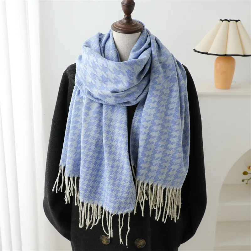 2024 New Imitation Cashmere Scarf for Autumn Winter Classic Plaid Simple Warm Scarf Women\'s Thick Shawl Tassel Wrap Pashmina