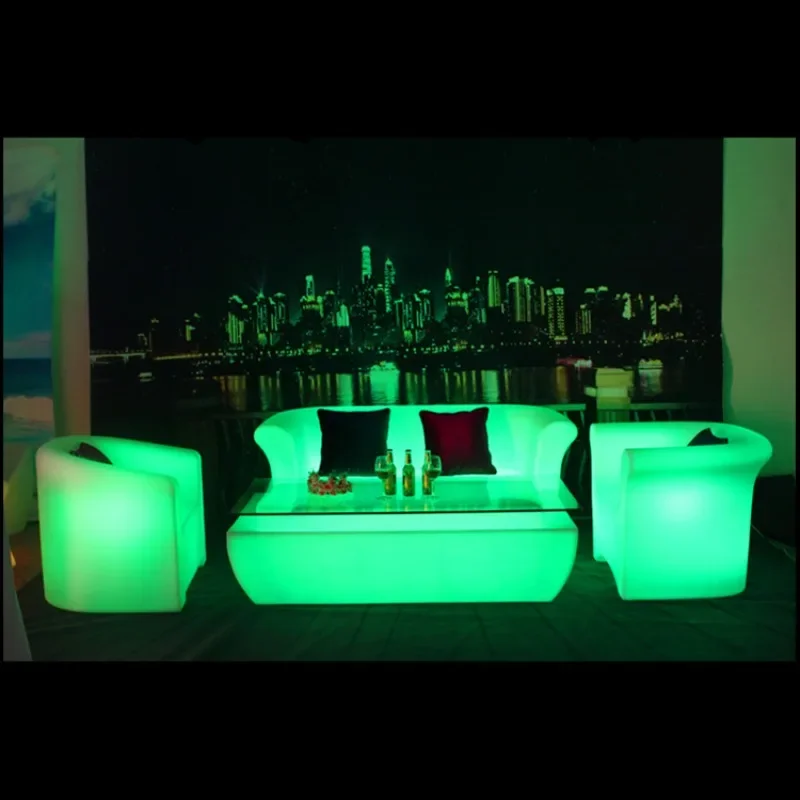 Promotional LED luminous single person sofa simple bar stool outdoor high table chair combination luminous furniture