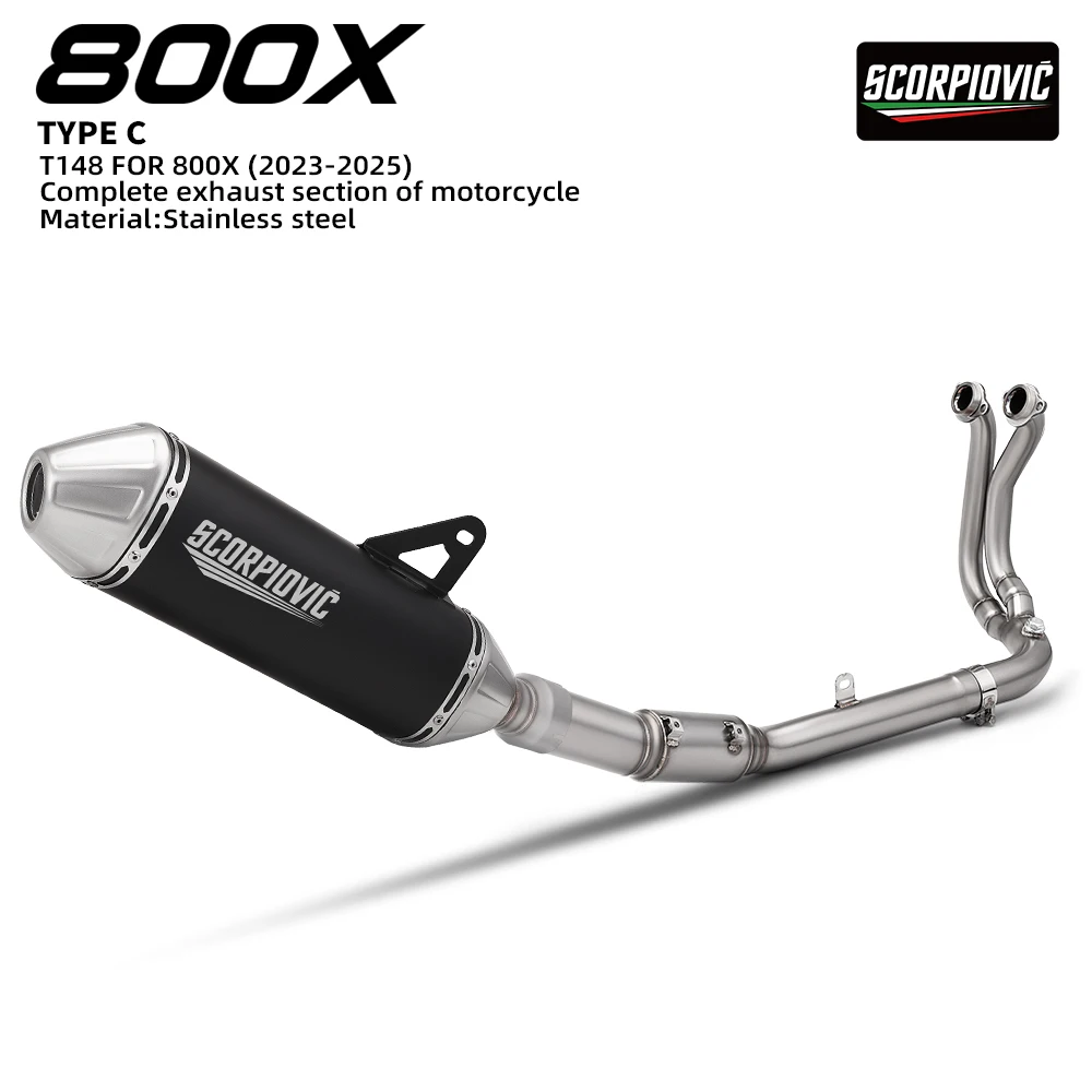 Motorcycle Escape Exhaust Kit Stainless Front Pipe One Piece Mid Tail Slip On Fit KOVE 800X ADV 2023 To 2025 Adventure Bike