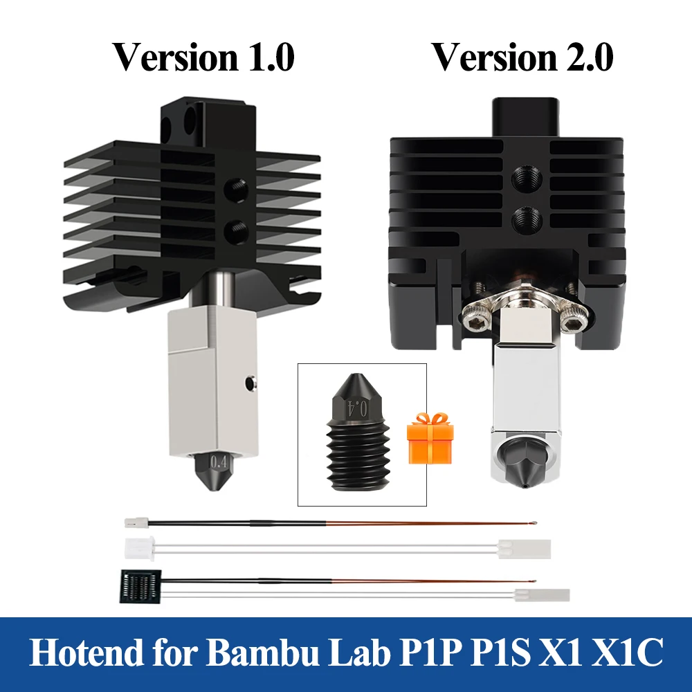 Para Bambu Lab p1p P1S X1 X1C actualización 2,0 Hotend impresión de alta velocidad extrusora 3D boquilla endurecida termistor varilla calefactora