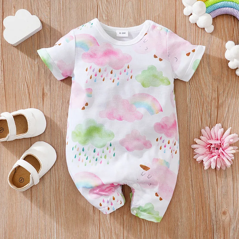 Newborn Baby Clothes Cloud printing Fashion Infant Jumpsuit Toddler Short Sleeve One piece Pajamas unisex Bodysuit Summer Romper