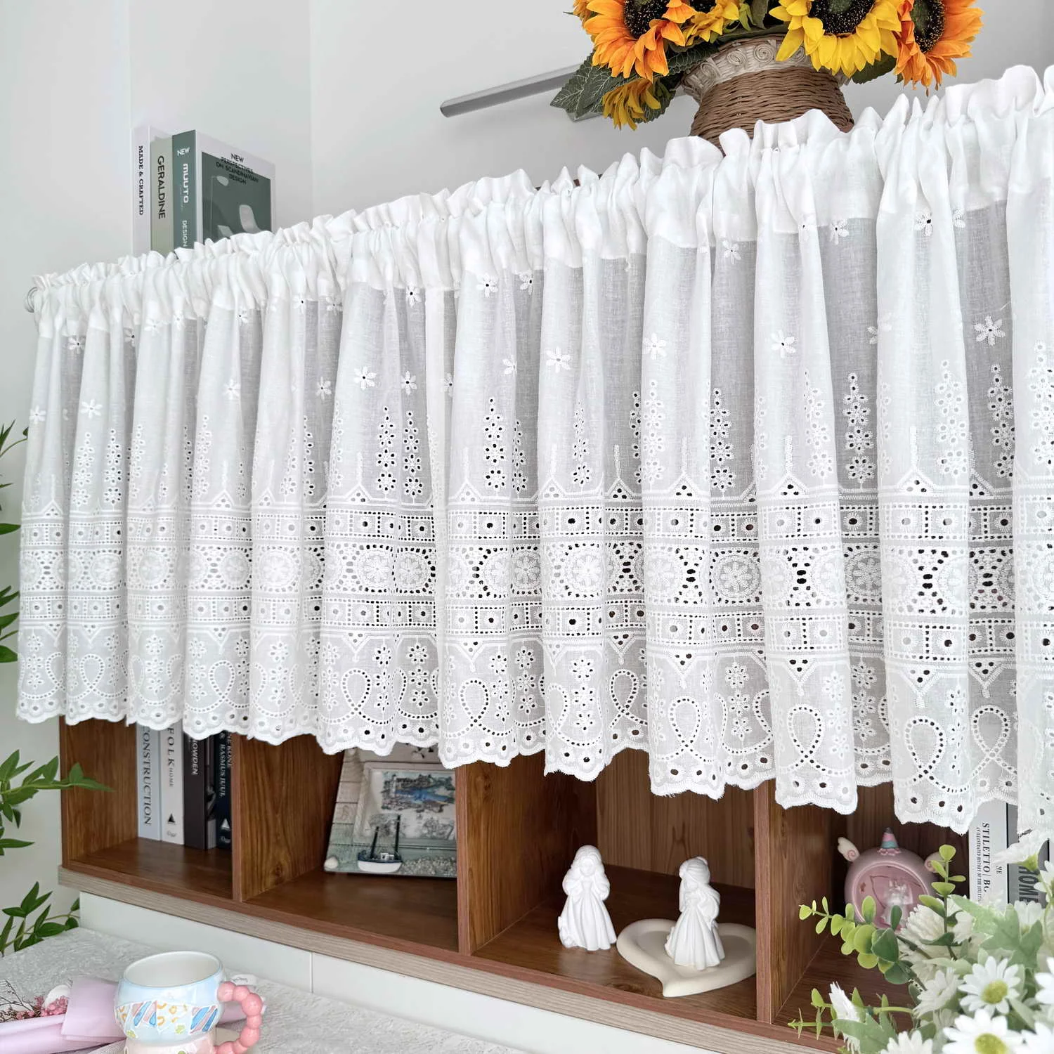 Floral Embroidery Short Curtian Coffee Short Valance Curtain For Kitchen Small Window Half Curtain Living Room Bedroom Home Deco