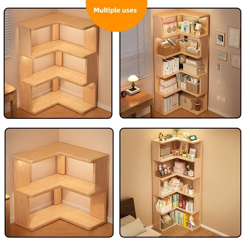 Solid Wood Corner Bookshelf Integrated Shelf Against The Wal Floor Narrow Cabinet Househol Corner Storage Shelf Bookcase