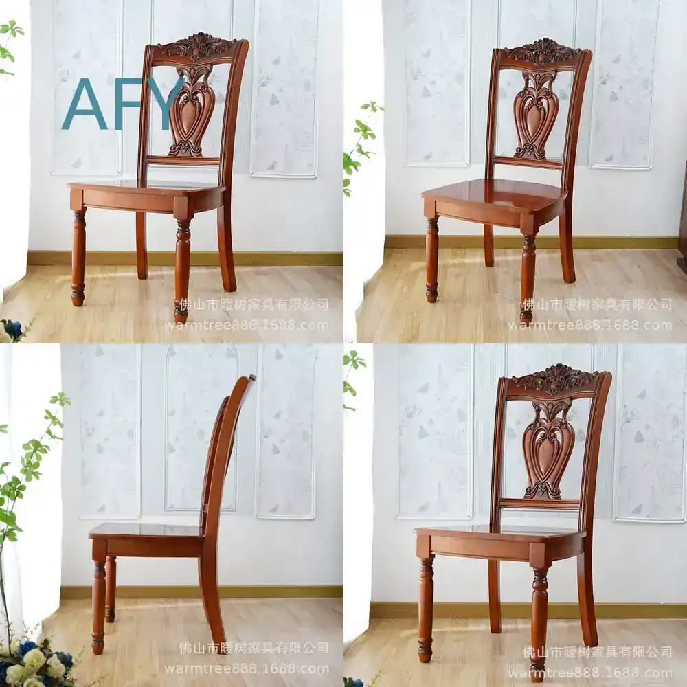 Rustic Solid Wood Chair with Wooden Seat Cushion for Hotel Restaurant Backrest Chair for Dining Room Living Room Home Office