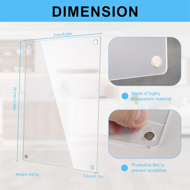 A48R-Dimensional Magnetic Transparent Acrylic Weekly Plan Notes Message Board Erasable DIY Magnetic Refrigerator Sticker