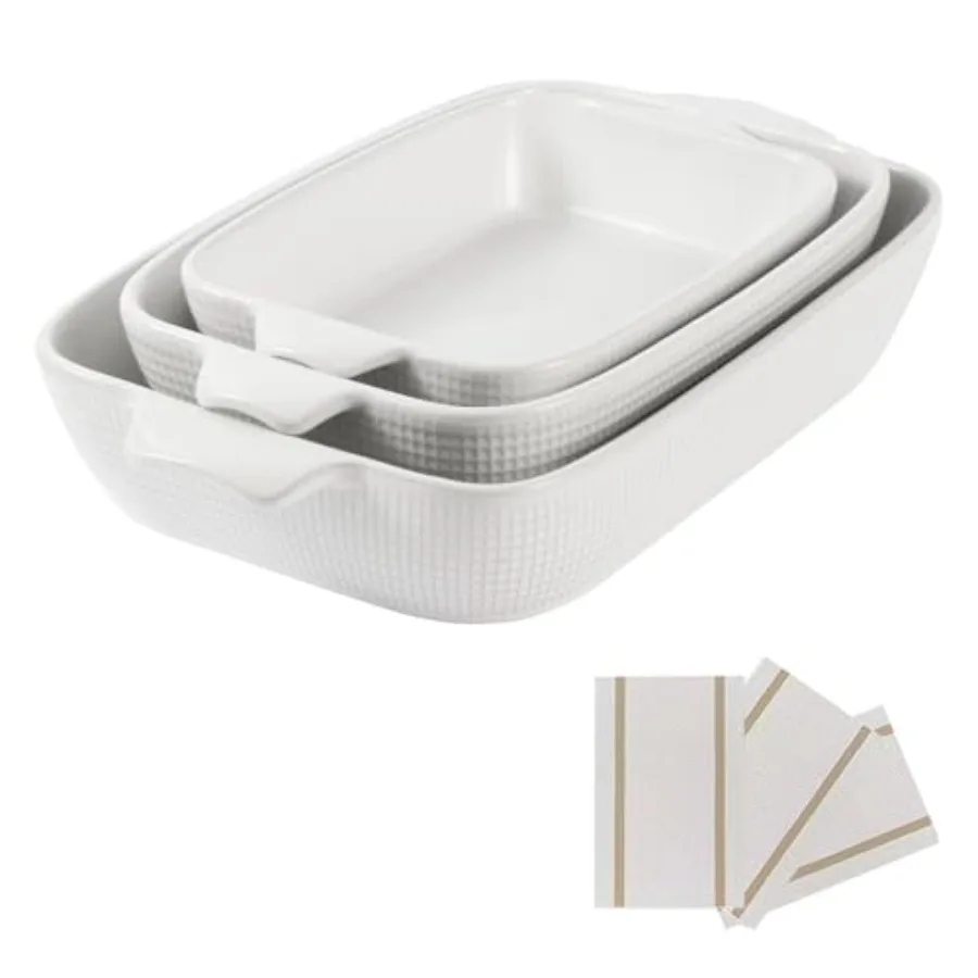 

akeware Casrole Oven Dises g - 3pcs Ceramic Recular Oven rving ts 10.3/12.4/14.7 Stoneware Cookware Pan Porcelain Wite Tanksgiv
