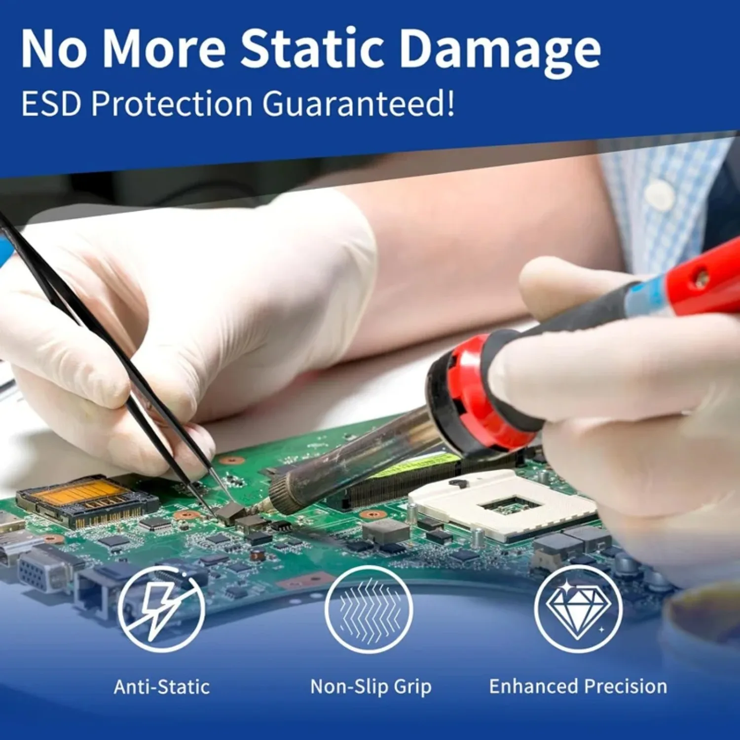 Präzisionspinzetten-Set ESD Antistatische Edelstahl-Pinzetten Reparaturwerkzeuge für Elektronik-Reparatur Lötarbeiten Handwerkzeuge – Detail 4