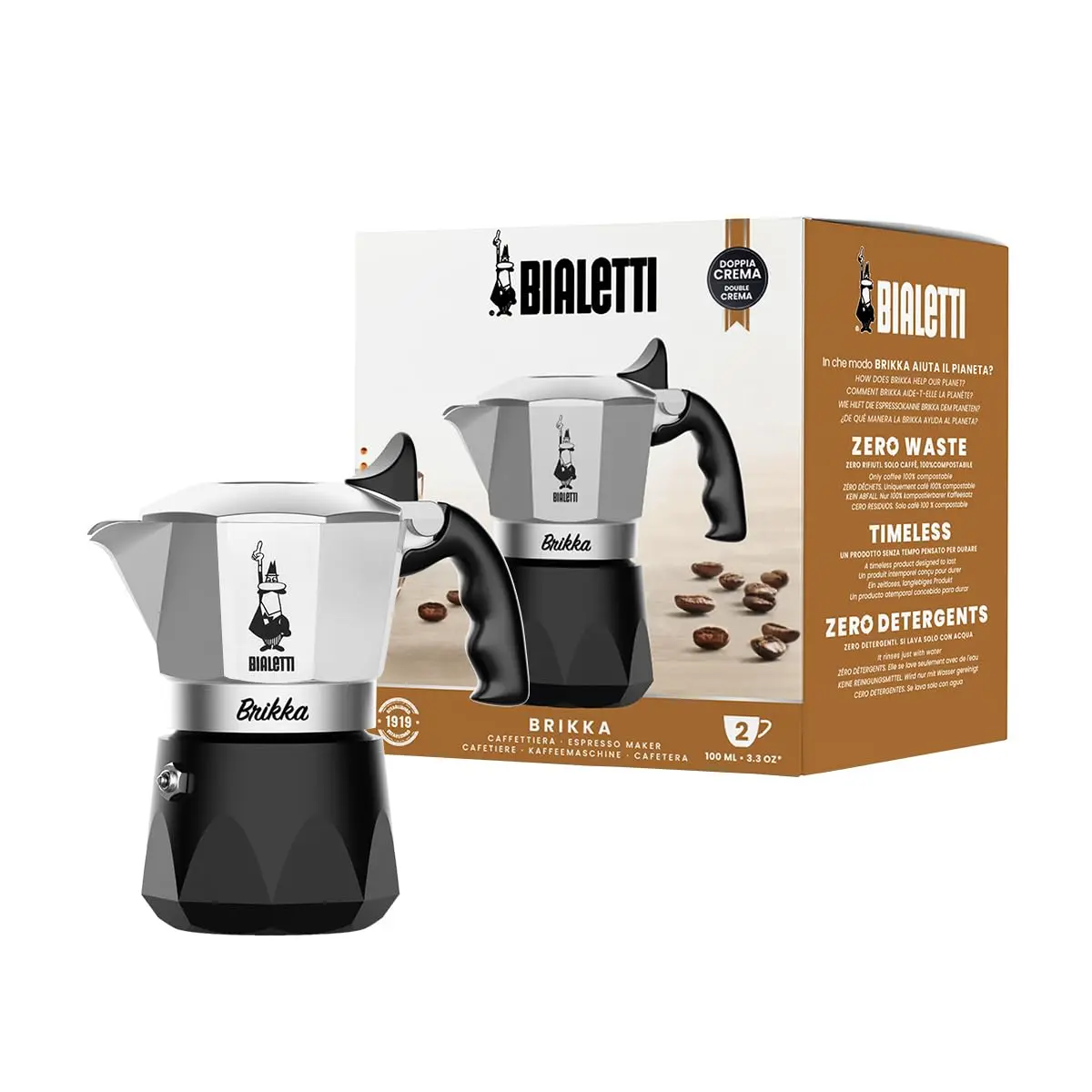 

Stovetop Espresso Maker with Rich Crema, 2 Shots Capacity, Black - Easy Italian Coffee Preparation
