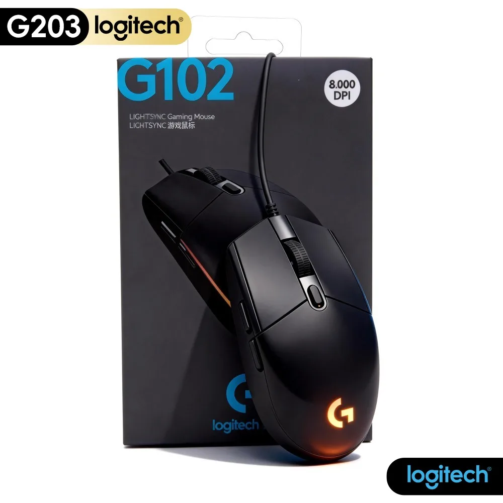 Logitech G203 Wired Gaming Mouse Stylish Gear Glowing RGB Anti‑Slip Feet USB Plug‑And‑Play Desktop Laptop