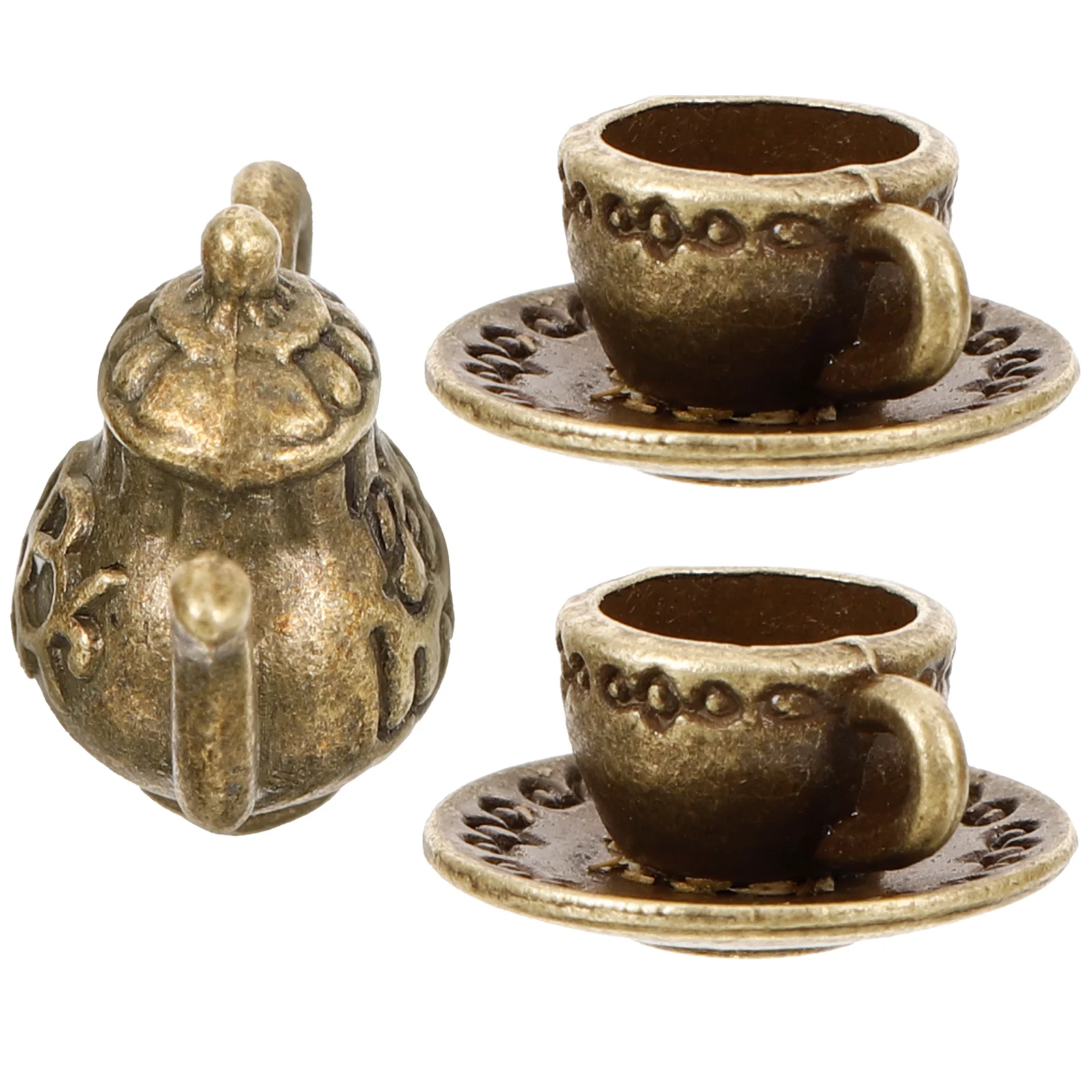 1 Set Miniature Tea Set Mini Metal Teapot Cups for Scene Decor Dolls House Accessories Realistic Smooth