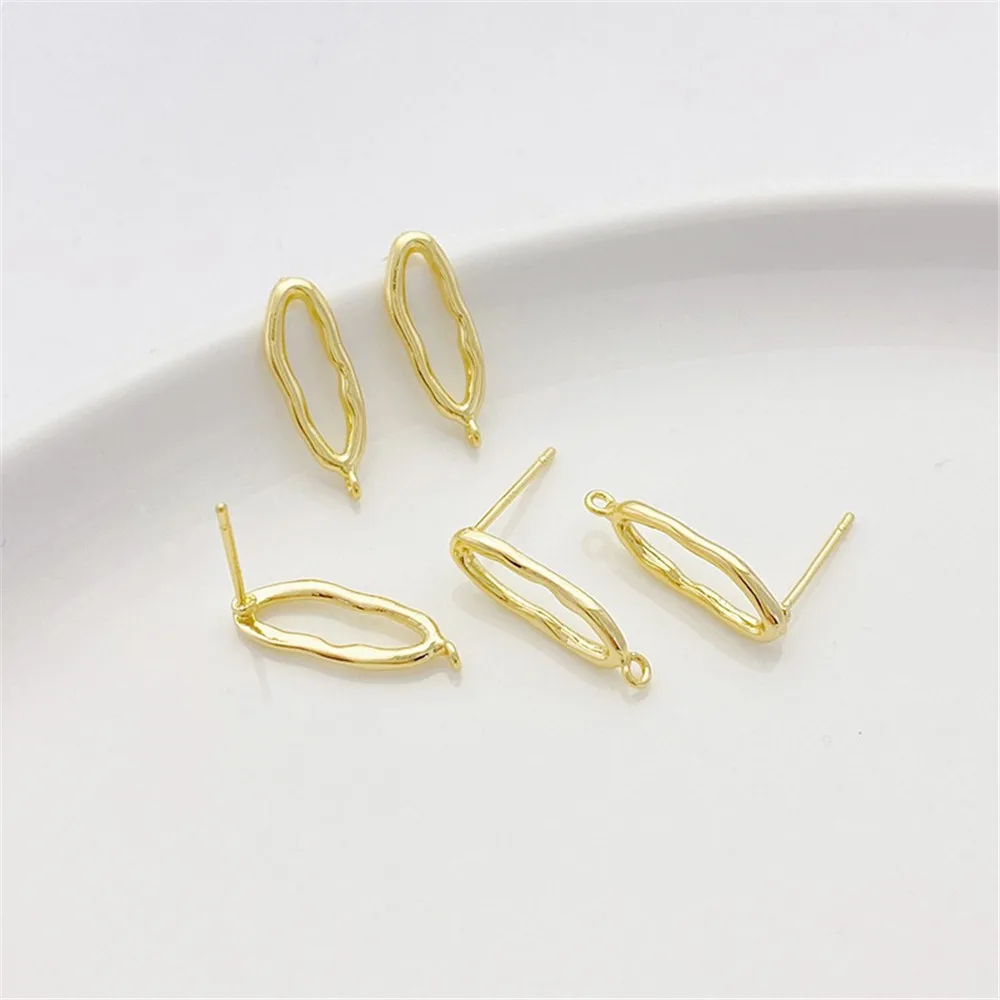 14K Gold Wrapped Irregular Long Strip with Hanging Earrings 925 Silver Needle Handmade DIY Earrings Ear Material Accessories