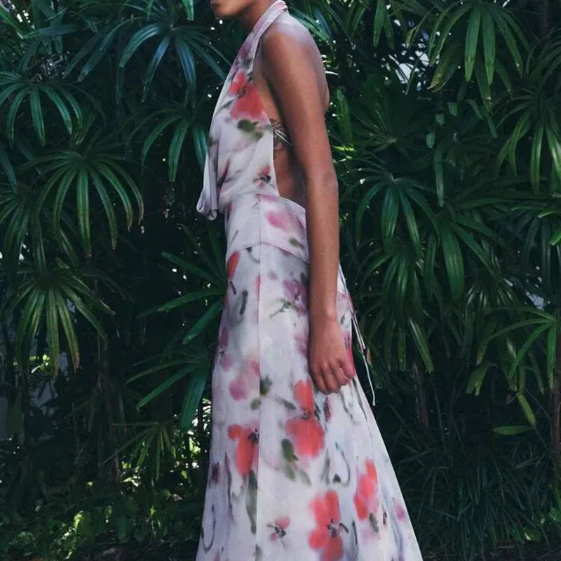 Letnia nowość: damska sukienka midi Dr ZA2025 z kwiatowym nadrukiem, kołnierzykiem, w stylu streetwear, długa, wyszczuplająca sukienka dla kobiet.