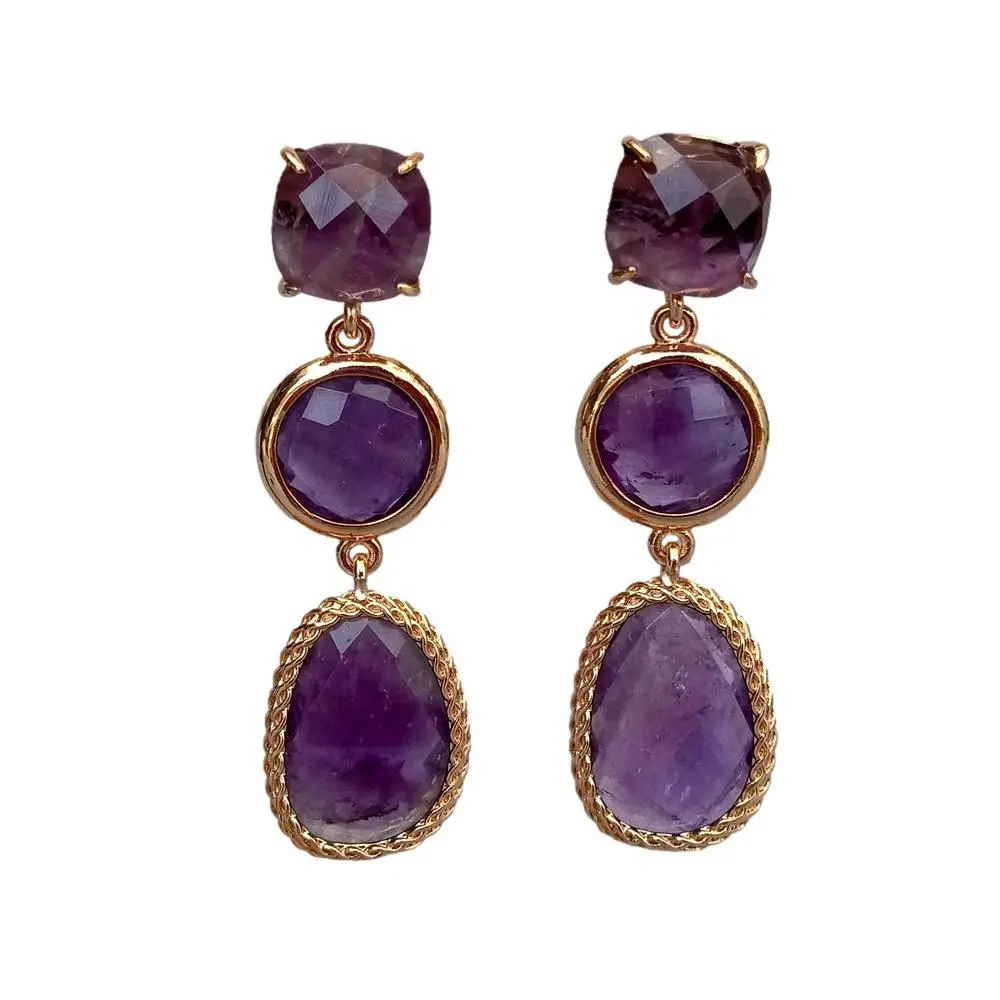 Y·YING Natural Purple Amethyst Drop Women Dangle Earrings Stud Earring Holiday Wedding Jewelry Gifts