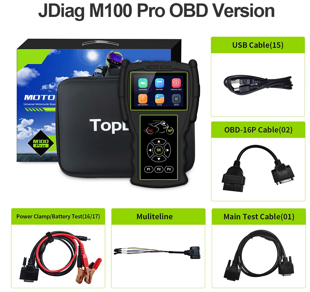 JDiag M100 Pro Moto Scan Code Reader OBD OBD2 Scanner Motorcycle Diagnostic Tool For KTM Honda Yamaha Kawasaki Suzuki BMW D88/87