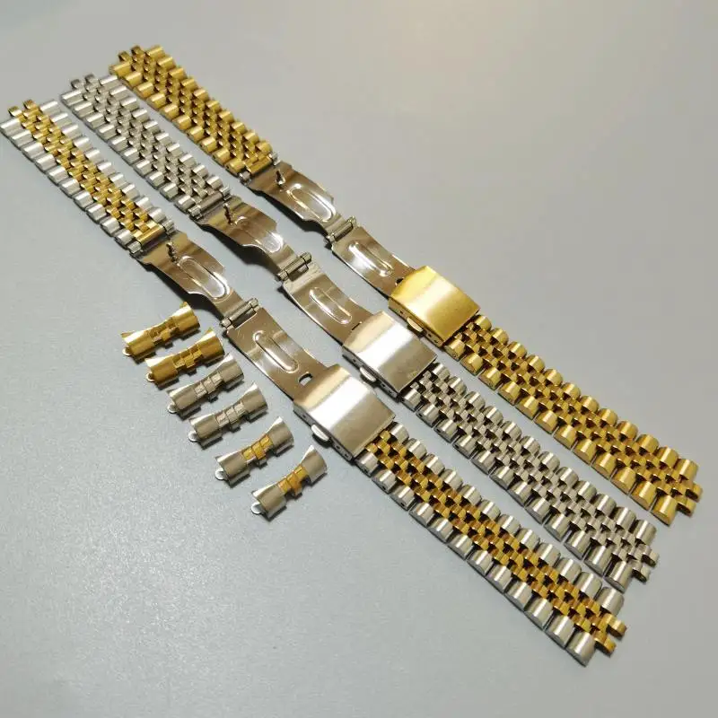 Jubilee 18mm 19mm 20mm 21mm 22mm 316L Stainless Steel Silver Gold Curved End Watch Strap Band Bracelet Fits for SKX RLX Watch