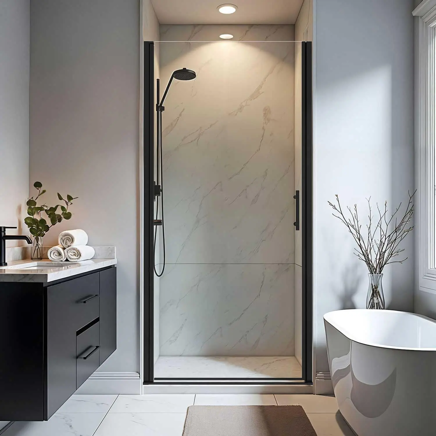 

Pivot Shower Door 34-35.2" W x 72" H, Frameless Pivot Shower Door, 1/4"(6mm) SGCC Tempered Glass Shower Door, Matte Black Finish