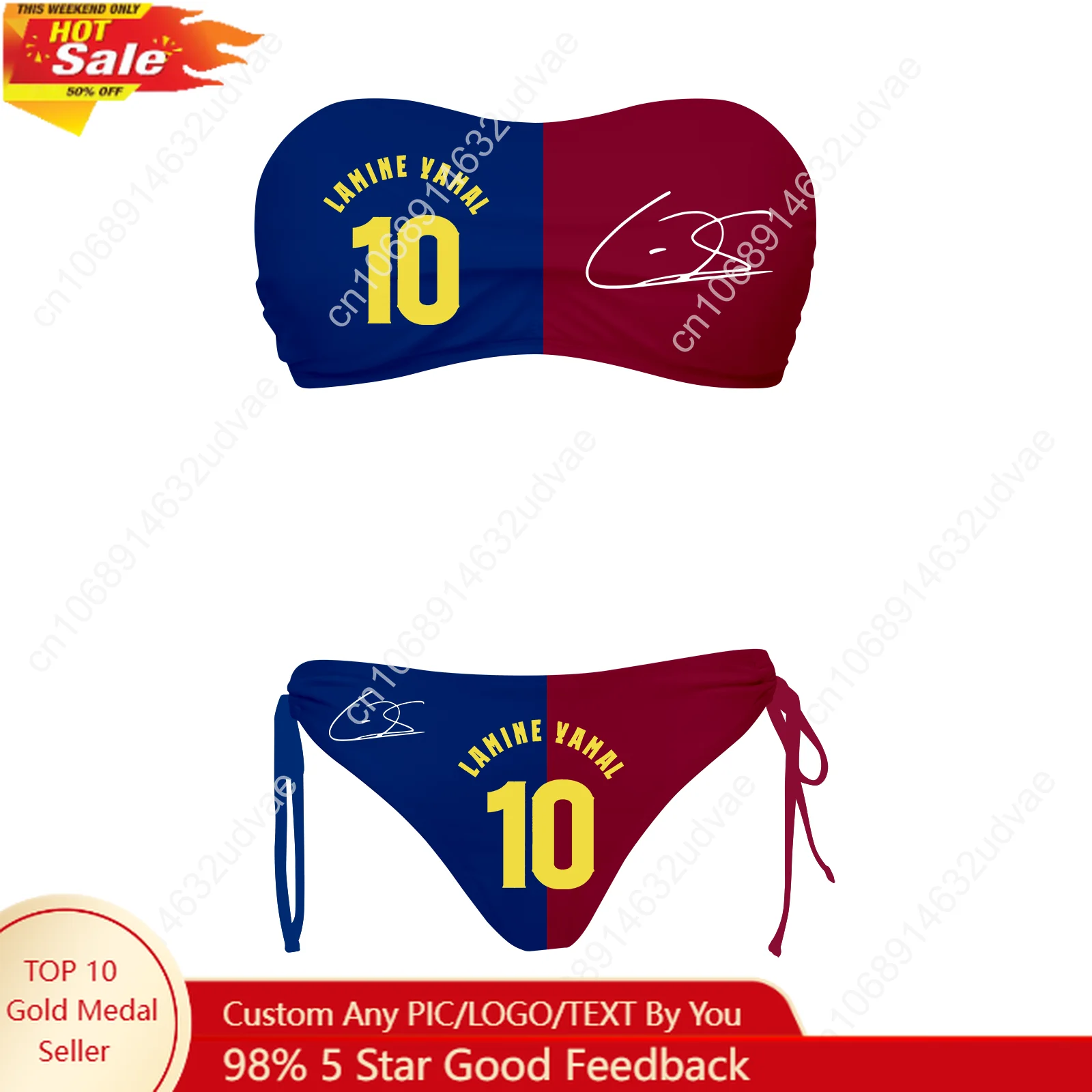 

Yamal No.10 Swimsuit Women Drawstring Two Piece Set Bathing Suit Spain Soccer Star Personalized Bikini Customize Beachwear
