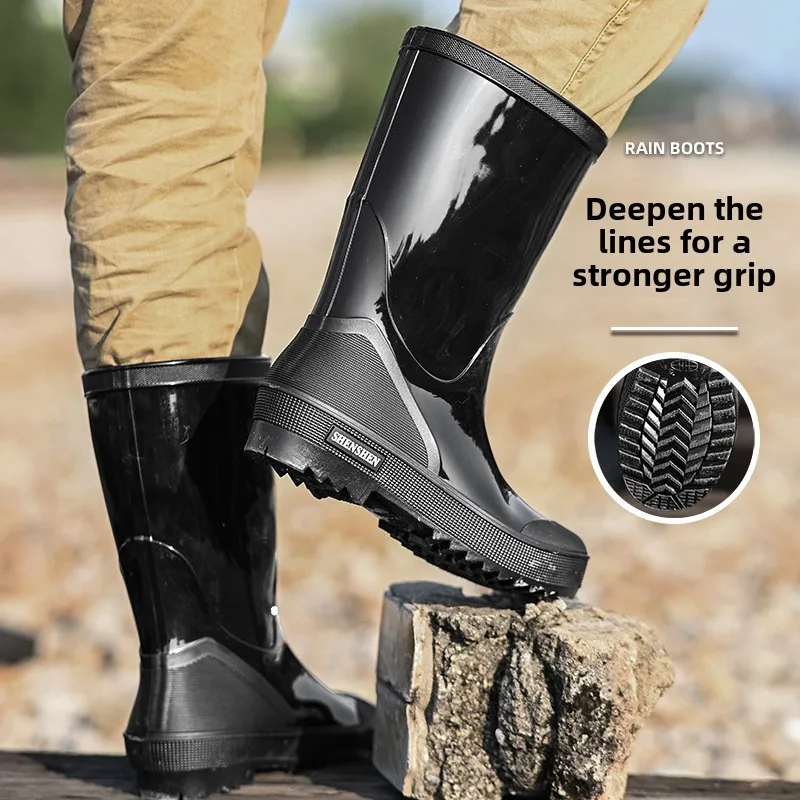 

Men's new fashion German non-slip and wear-resistant waterproof rain boots pvc material cotton thickened water shoes
