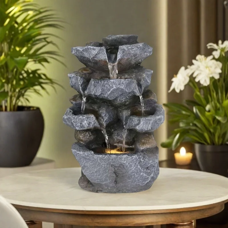 ديكور نافورة غرفة المعيشة، كرة حوض السمك فنغ شوي مع حامل تلفزيون جبلي لتزيين كهدية الثروة #3