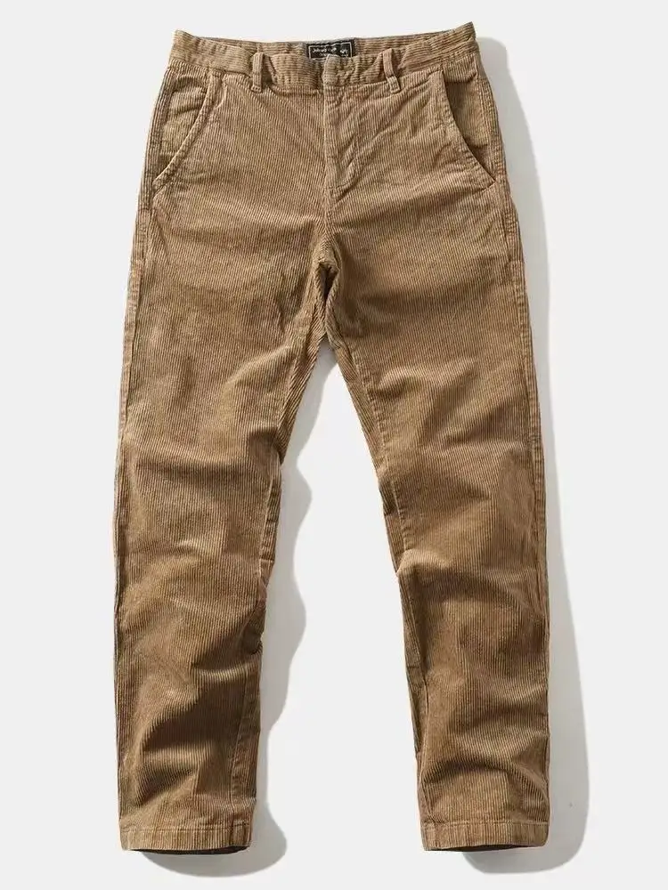 

Trendy Corduroy Straight Leg Men's Casual Pants Warm Autumn Winter Tapered Fit Versatile Cord Long Pants Polyester Fiber