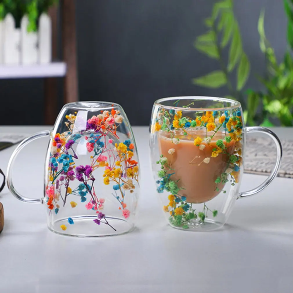 Double Layer Glass Cups High Borosilicate Milk Coffee Cups Christmas Cups Quicksand Double Wall Coffee Mug Water Bottle