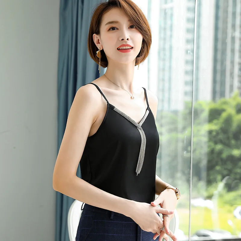 Summer new women camisole top outerwear short style crystal bead pendant camisole elegant temperament bottom vest