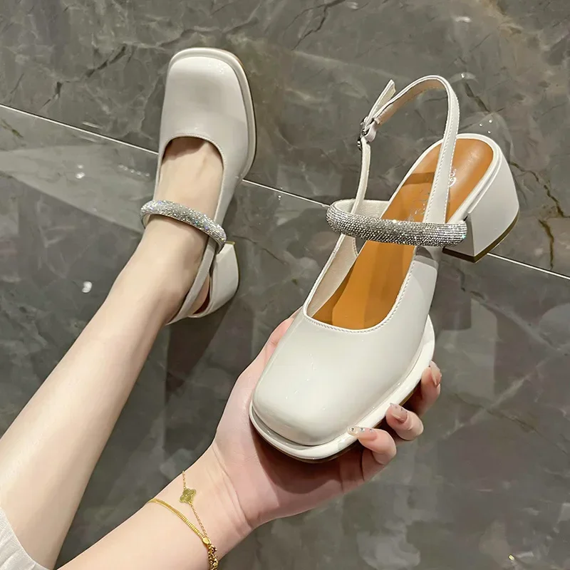 Autumn New Women\'s High Heels Fashion Chunky Heel Design Woman Casual Sandals Party and Work Wear Footwear Mules