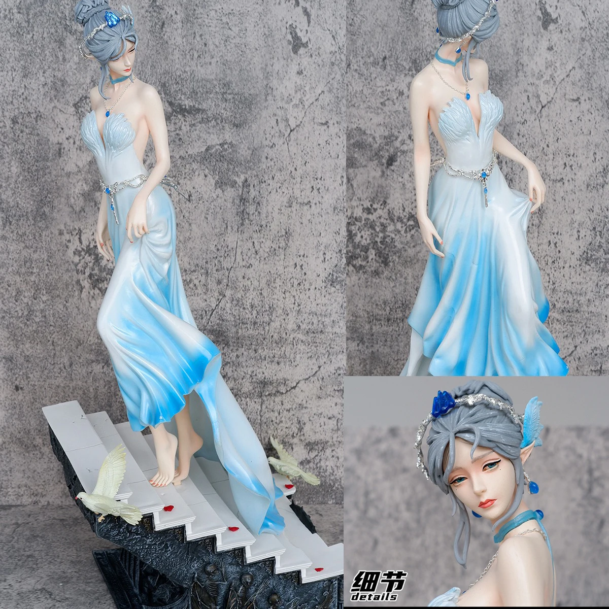 58cm Ghost Blade Character Ice Princess Looking Back Full Dress Scene Wlop Prinese Salia Angel PVC Action Figure Anime Figure